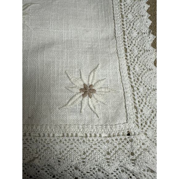 German Made Ivory Linen Floral Embroidery Lace Doily Cloth 30.5" X 30.5" - Picture 4 of 4